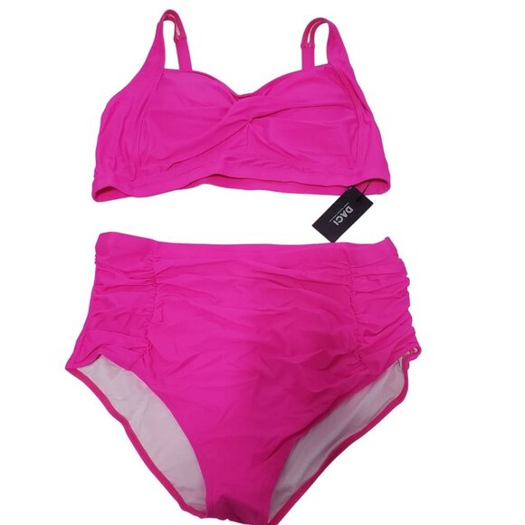 NWT DACI Twisted Front High Waisted Swimwear Plus Size -Neon Pink - Size 22W - Picture 3 of 12
